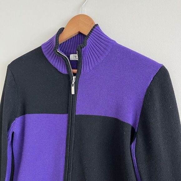 NEVE Zip Cardigan Sweater Womens M Colorblock Purple Black Wool Ski outdoor - Picture 7 of 9